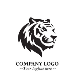 Powerful Head of Tiger Logo Symbol in Black on White Background with Bold Modern Minimalist Design