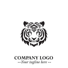 Powerful Head of Tiger Logo Symbol in Black on White Background with Bold Modern Minimalist Design