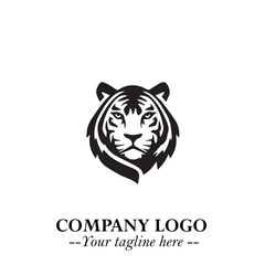 Powerful Head of Tiger Logo Symbol in Black on White Background with Bold Modern Minimalist Design