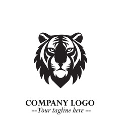Powerful Head of Tiger Logo Symbol in Black on White Background with Bold Modern Minimalist Design