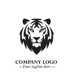 Powerful Head of Tiger Logo Symbol in Black on White Background with Bold Modern Minimalist Design