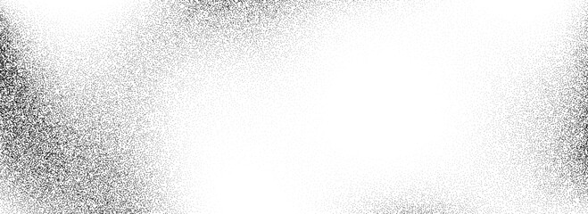 Noise grain background. Black and white sand speckle effect. Fading dotted gradient texture. Stippled grainy halftone overlay. Gritty grunge distressed wallpaper. Dusty rough dirty cover. Vector
