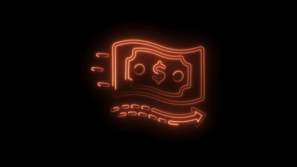 Neon style dollar bill flow animation financial transaction illustration