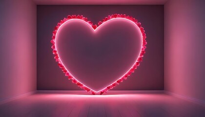 Glowing neon heart shape in a dark room