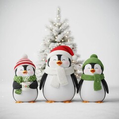 Delightful Scene of Happy Penguins Surrounded by a Beautifully Decorated Christmas Tree