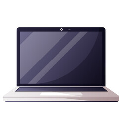 A modern silver laptop with a dark screen reflecting a subtle purple hue rests on a transparent background showcasing its sleek design and advanced technology for digital work and connectivity