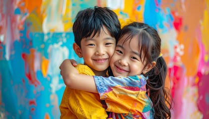 Colorful Portraits of Diverse Children Sharing Hugs