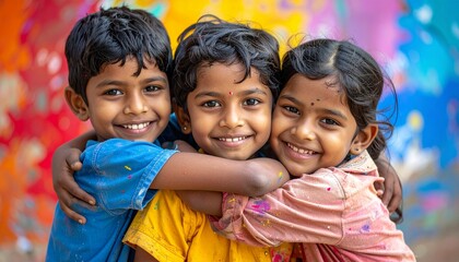 Colorful Portraits of Diverse Children Sharing Hugs