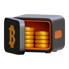 3D Bitcoin Safe Storage - Digital Asset Security, Secured Cryptocurrency Vault, and Long-Term Investment Protection Icon