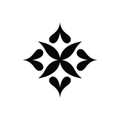 Abstract Floral Medallion With Black Petals on Transparent Background Isolated