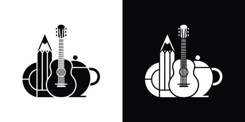 Abstract Silhouette Pencil, Acoustic Guitar, Teapot with Transparent Background