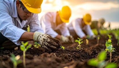 Environmental Researchers Collecting Soil Samples During Field Study for Sustainable Agriculture and Ecological Analysis