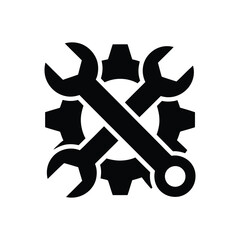 Black Gear with Crossed Wrenches Isolated on White Surface Repair Icon Pictogram
