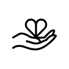 Black Outlined Heart Shape Held Open Palm Isolated on White Background