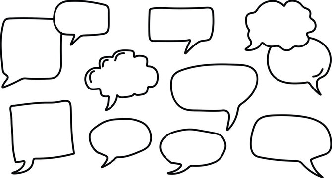 Collection of hand drawn speech bubbles and thought clouds for communication and ideas illustration