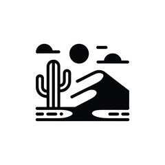 Desert Landscape with Cactus Silhouette, Hill, Sun, and Clouds, Transparent Icon