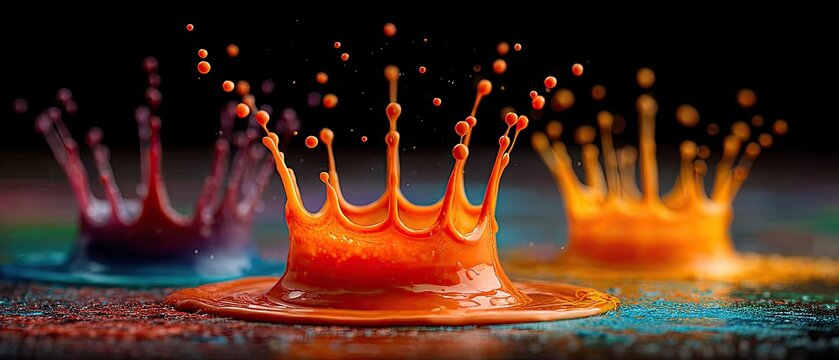 Colorful paint splashes form crown-like shapes