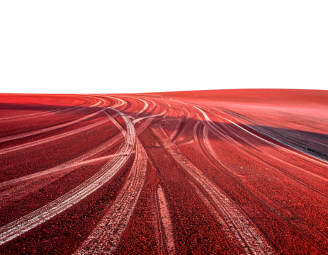 Red surface texture featuring repeating linear patterns fading into the black sky horizon