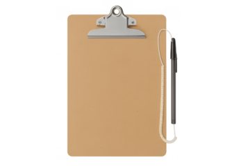 Clipboard and pen with blank paper providing space for important notes or tasks, on transparent background