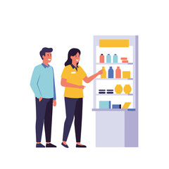 Obraz premium Flat Design Shop Assistant Helping Customer