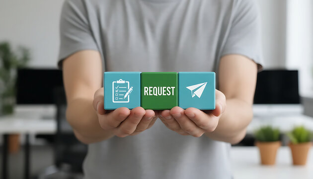 REQUEST. Concept of business, finance requests. Online submission, web request new concept