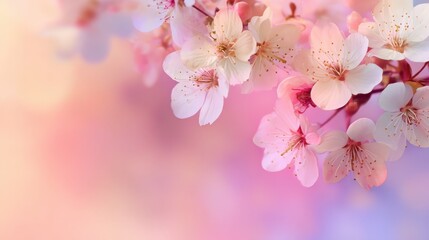 Obraz premium Beautiful Cherry Blossom Flowers with Soft Pink and Purple Background