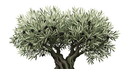 A beautiful, mature olive tree with lush green leaves and ripe black olives, showcasing its natural beauty and abundance.