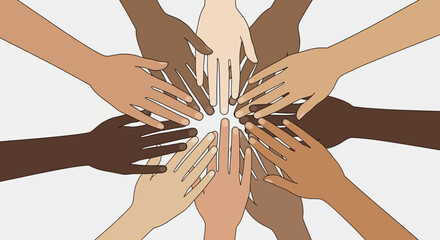 Diverse hands unite in a symbol of unity and inclusivity representing global cooperation and connection isolated on white background