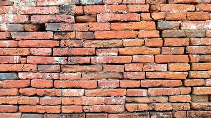 Fototapeta premium old cracked concrete wall with exposed red brick texture. vintage grunge wall background showing aged plaster peeling off