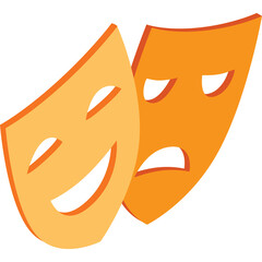 Classic Theater Comedy And Tragedy Masks Representing Drama And Performance With A Joyful And Sad Expression In Orange Hues Against A Clean White Background