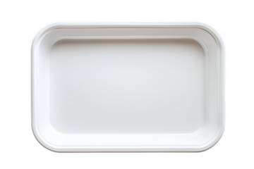 White rectangular tray with rounded corners isolated on a transparent background