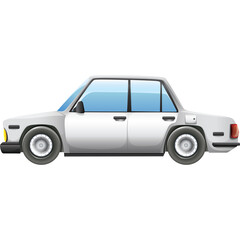 Classic White Four Door Sedan Car Side View Detailed Illustration Transparent Background