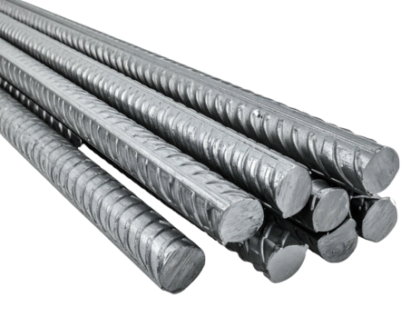 Ribbed metal bars are stacked together on a black background, displaying their texture and strength