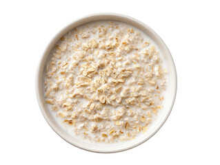 Creamy oatmeal swirls in a white bowl, top-down food photography