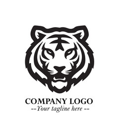 Powerful Head of Tiger Logo Symbol in Black on White Background with Bold Modern Minimalist Design