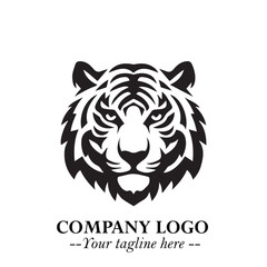 Powerful Head of Tiger Logo Symbol in Black on White Background with Bold Modern Minimalist Design