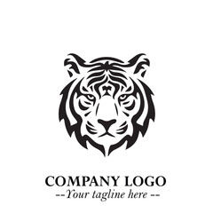 Powerful Head of Tiger Logo Symbol in Black on White Background with Bold Modern Minimalist Design