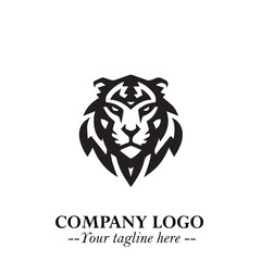 Powerful Head of Tiger Logo Symbol in Black on White Background with Bold Modern Minimalist Design