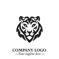 Powerful Head of Tiger Logo Symbol in Black on White Background with Bold Modern Minimalist Design