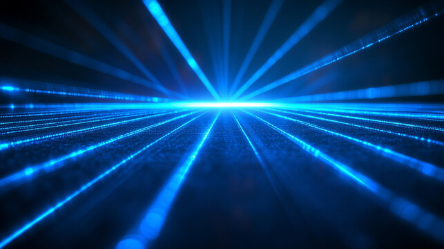 Vibrant neon blue laser lines streak across a black background, creating dynamic light beams. The abstract digital scene symbolizes technology, speed, energy, and the futuristic pulse of modern innova - Powered by Adobe