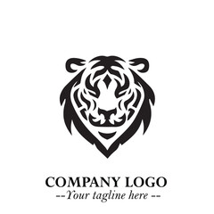 Powerful Head of Tiger Logo Symbol in Black on White Background with Bold Modern Minimalist Design