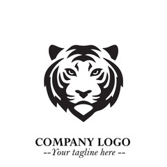 Powerful Head of Tiger Logo Symbol in Black on White Background with Bold Modern Minimalist Design