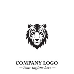 Powerful Head of Tiger Logo Symbol in Black on White Background with Bold Modern Minimalist Design