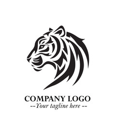 Powerful Head of Tiger Logo Symbol in Black on White Background with Bold Modern Minimalist Design
