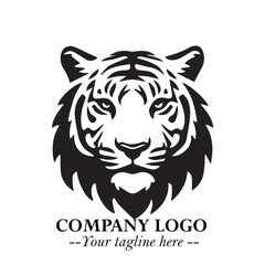 Powerful Head of Tiger Logo Symbol in Black on White Background with Bold Modern Minimalist Design
