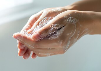 Fototapeta premium Hand Washing Technique Home Tutorial Cleanliness Close-up Hygiene Importance