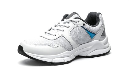 Athletic footwear in bright white and gray, with subtle color accents