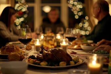 Christmas dinner table meal restaurant.