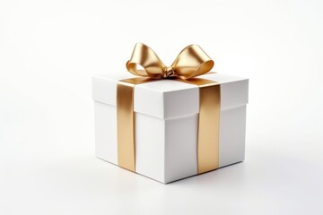 Obraz premium Christmas white gift box background ribbon gold.