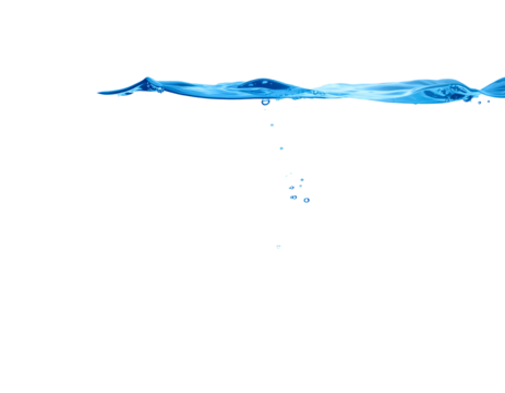 Rippling blue water surface with bubbles falling into a dark void